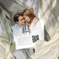 Informal Script Photo Overlay QR Wedding Details Enclosure Card