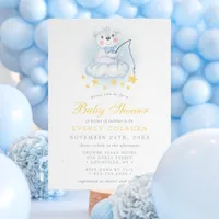 Fishing Bear On Clouds Watercolor Boy Baby Shower Invitation