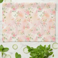 Abstract Watercolor Small Peach Pink Flowers Kitchen Towel