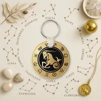 Steadfast Gold Capricorn Zodiac Wheel Keychain