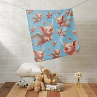 Cute Pigs Flying Blissfully in Sunny Blue Skies Baby Blanket