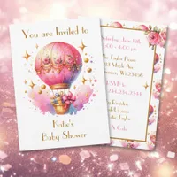 Pretty Pink and Gold Hot Air Balloons Baby Shower Invitation