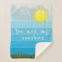 You Are My Sunshine Sun Clouds and Green Grass Sherpa Blanket