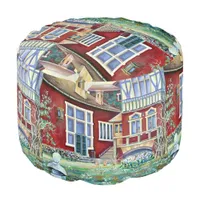 Sweden Traditional Landscape Watercolor  Pouf