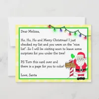 Letter from Santa for Kids + Coloring Page on Back Postcard