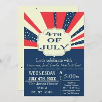 Vintage Retro July 4th Holiday party Invitation