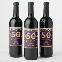 50th birthday purple gold diamonds cheers wine label