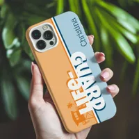 Retro Orange and Blue Lifeguard Personalized Name iPhone 15 Case