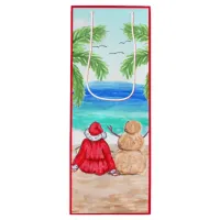 Santa and Sand Snowman on Beach Christmas Wine Gift Bag