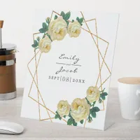 Yellow Floral Wed Elegant Gold Glitter Geometric Pedestal Sign