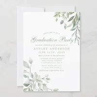 Rustic Watercolor Greenery Floral Graduation Party Invitation