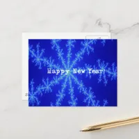 Happy New Year Abstract Blue Snowflake Postcard