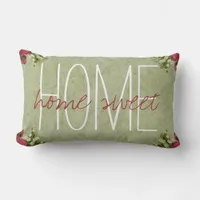 Home Sweet Rustic Vintage Roses Green Background Lumbar Pillow