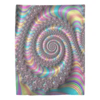 Fractal Bright Rainbow Nautilus Swirl Duvet Cover