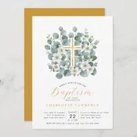 Elegant Eucalyptus Greenery Baptism Cross Invitation