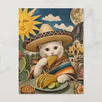 Cute Cat Eating Tacos Collage Postcard