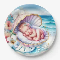 Coastal Seaside Girl's Baby Shower Ocean Themed  Paper Plates