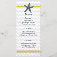 Navy and Yellow Starfish Beach Wedding Stationery Menu