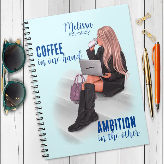 Motivational Girl Boss Blue Spiral Photo Notebook