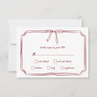 Elegant Maroon Hand-Drawn Bow Timeless Wedding RSVP Card