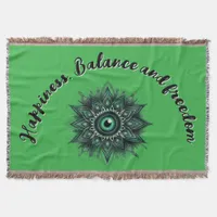 Monogram Dark Green Evil Eye Symbol on green | Throw Blanket