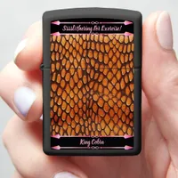 Artful display of intricate snakeskin zippo lighter