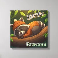 Resting Raccoon | Cute Cartoon Kid's Nursery Art Canvas Print