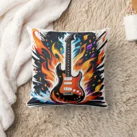 Guitar ablaze with energy in a dynamic display throw pillow