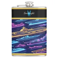 Vibrant Naval Fleet Illuminated by Neon Colors Flask