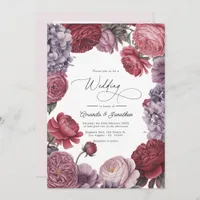 Rosewood and Dusty Lavender Floral Wedding Photo Invitation