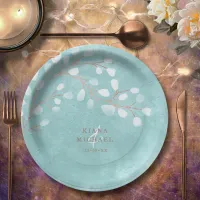 Watercolor Snowdrops Wedding Teal/Copper ID726 Paper Plates