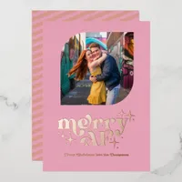 Rose Gold & Blush Modern Retro Christmas Photo Foil Holiday Card