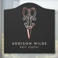 Vintage Rose Gold Scissors Hair Stylist Logo Door Sign