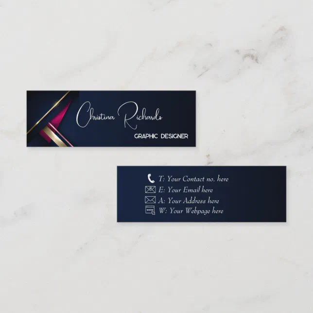 Elegant Abstract Gold Blue Pink Mini Business Card