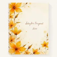 Yellow Floral Botanical Watercolor Style Diary or Notebook