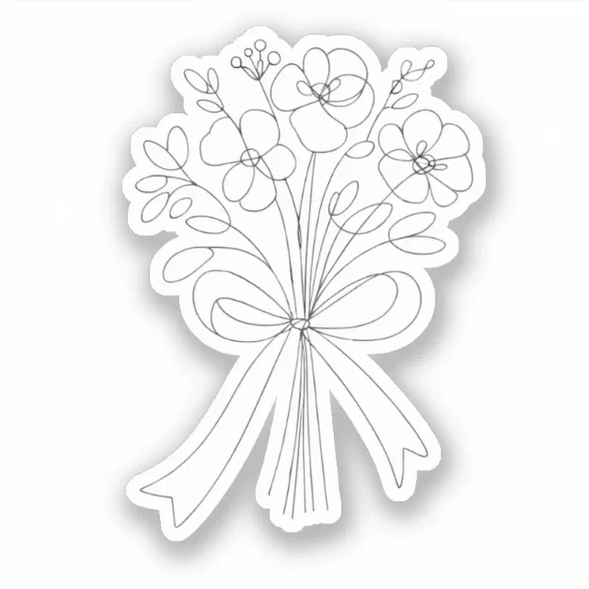 Line Art Minimalist Bouquet of Flowers Ribbon Bow Sticker