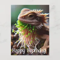 Funny Sprouting Lizard in the Moss Garden Birthday Postcard