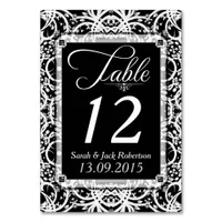 Elegant Black White Lace Wedding Table Number Card