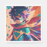 Blue and Red Anime Superhero Boy  Napkins