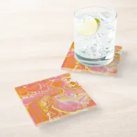 Pink and Orange Fluid Art Glass Coaster