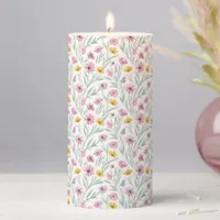 Spring Summer Yellow Pink Purple Floral Watercolor Pillar Candle