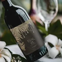 Jewel Palm Leaf Wedding Gold ID830 Wine Label