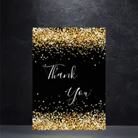 Black gold confetti birthday thank you card