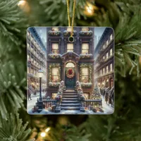 City Brownstone at Christmas  Ceramic Ornament