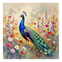 A Green and Blue Peacock in Flowers Acrylic Print