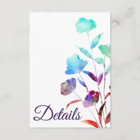 Elegant Watercolor Wildflower Script Wedding Detai Enclosure Card