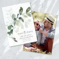 Eucalyptus Script Photo Wedding Save The Date