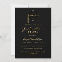 Graduation party black gold cap minimalist invitation