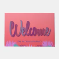 Modern Stylish Chic Purple Gold Welcome Script Doormat