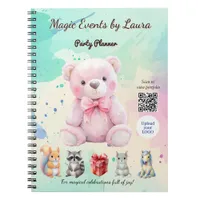 Kids Party Planner Pastel Teddy Bear QR Code Logo Notebook